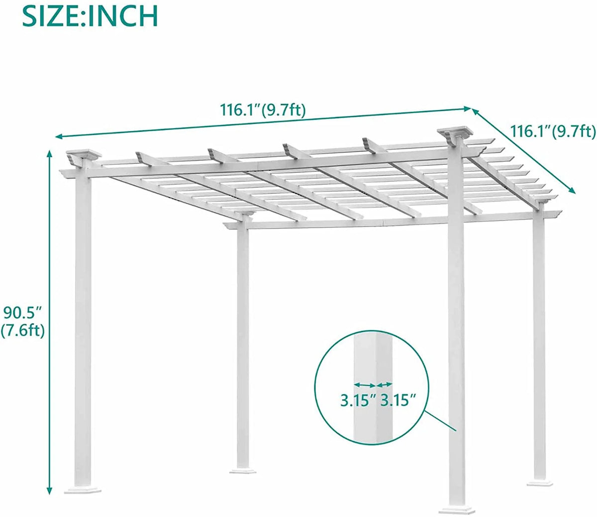 White Iron Square Patio Gazebo Pergola I961014
