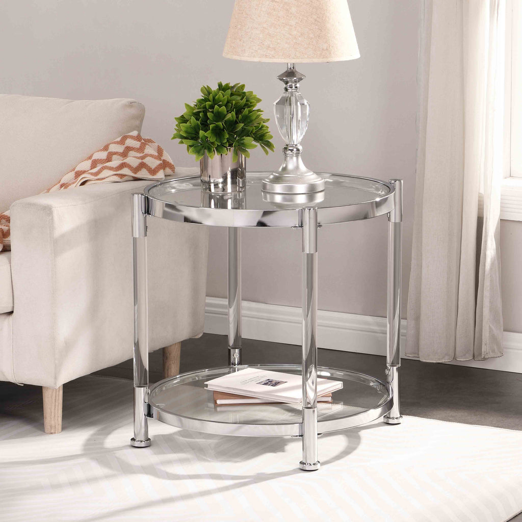 Contemporary Acrylic End Table with Tempered Glass Top B28939