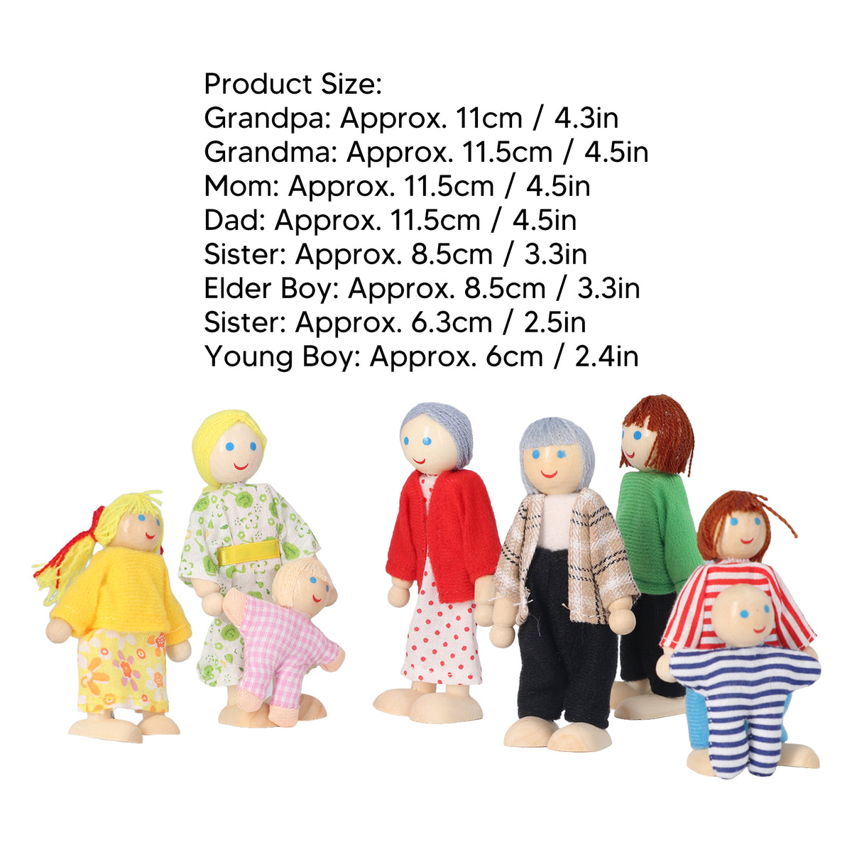 8pcs Wooden Dollhouse People Figures O44094
