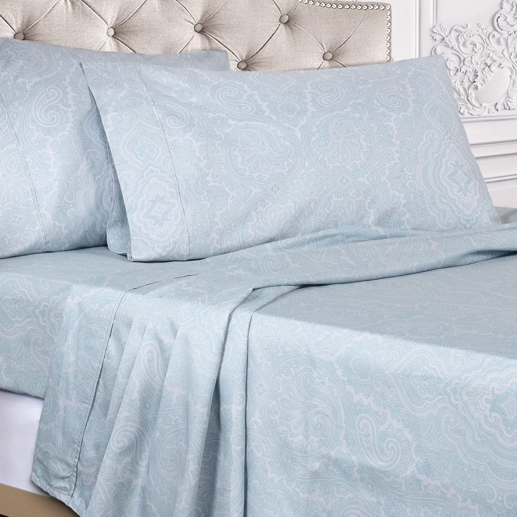 King Blue Cotton Blend Bed Sheet Set with Deep Pocket Fitted Sheet K617603