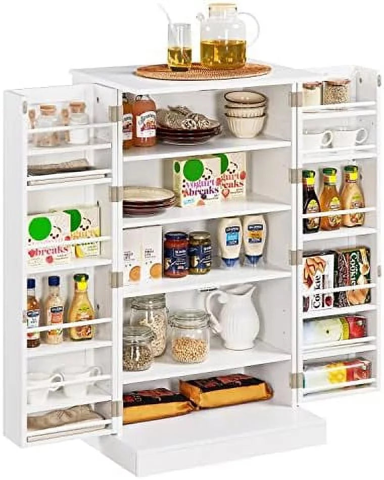 White Wood Pantry Cabinet with Doors and Adjustable Shelves Q3166