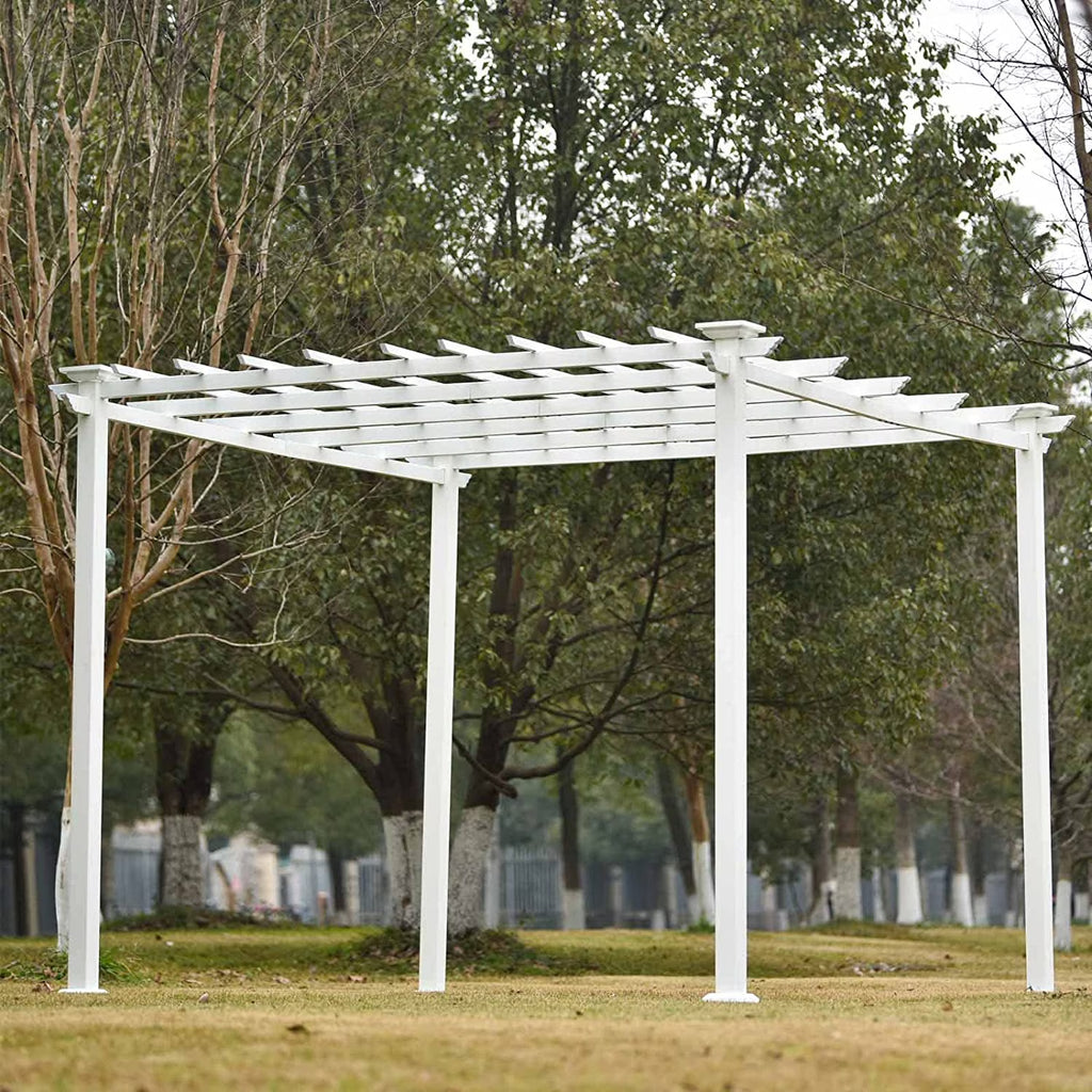 White Iron Square Patio Gazebo Pergola I961014