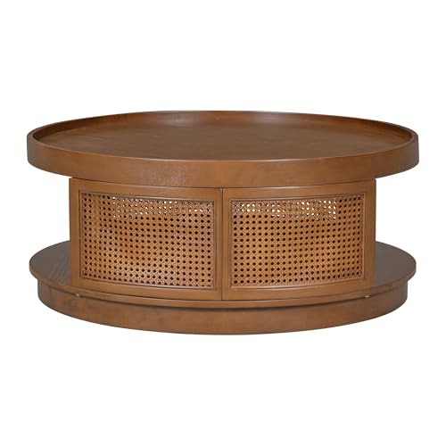 Brown Round PE Rattan Coffee Table L39553