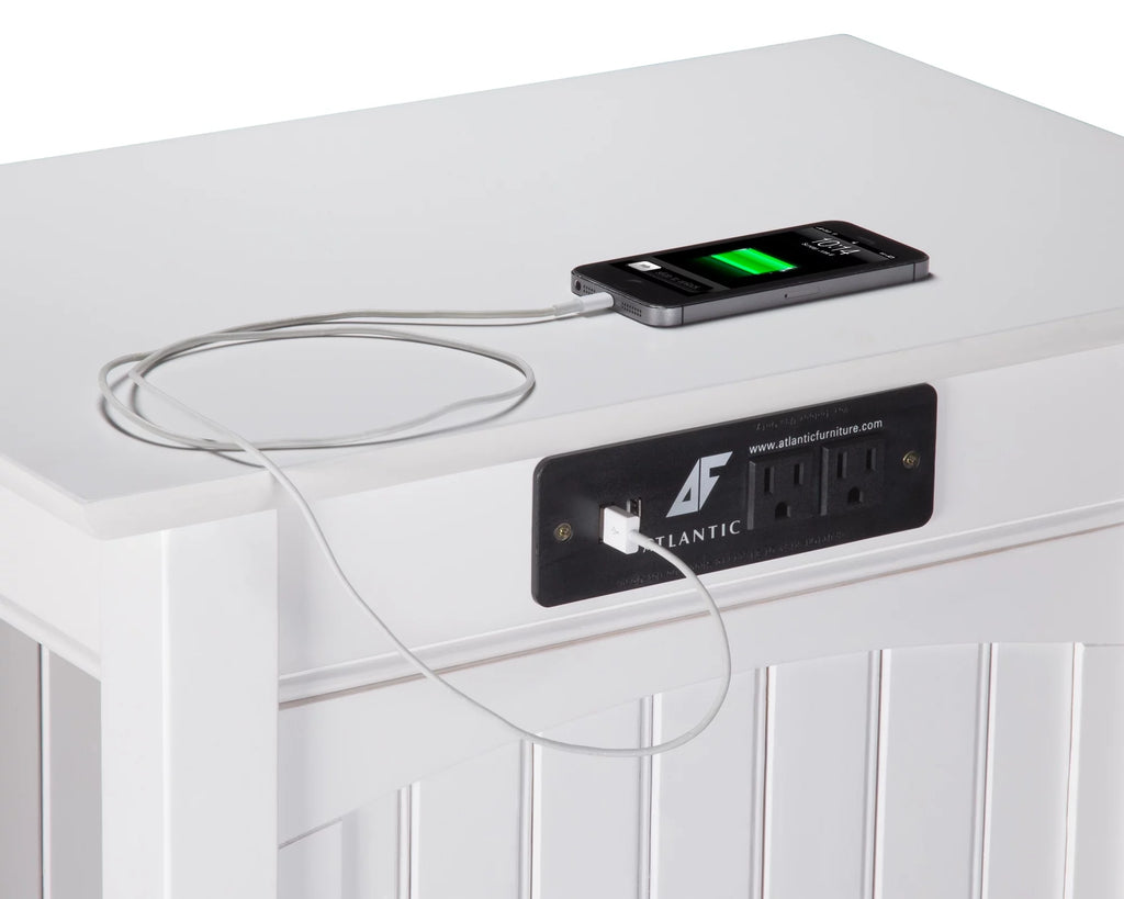 White Chair Side Table with Charging Station D777