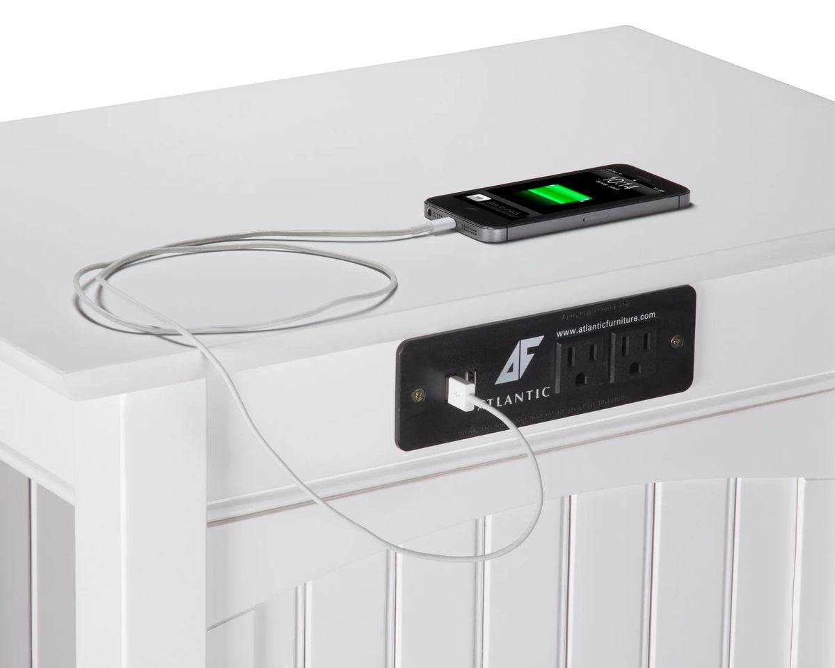White Chair Side Table with Charging Station D777
