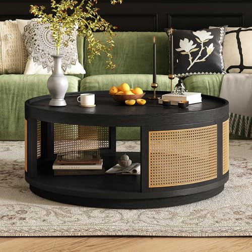 Brown Round PE Rattan Coffee Table L39553