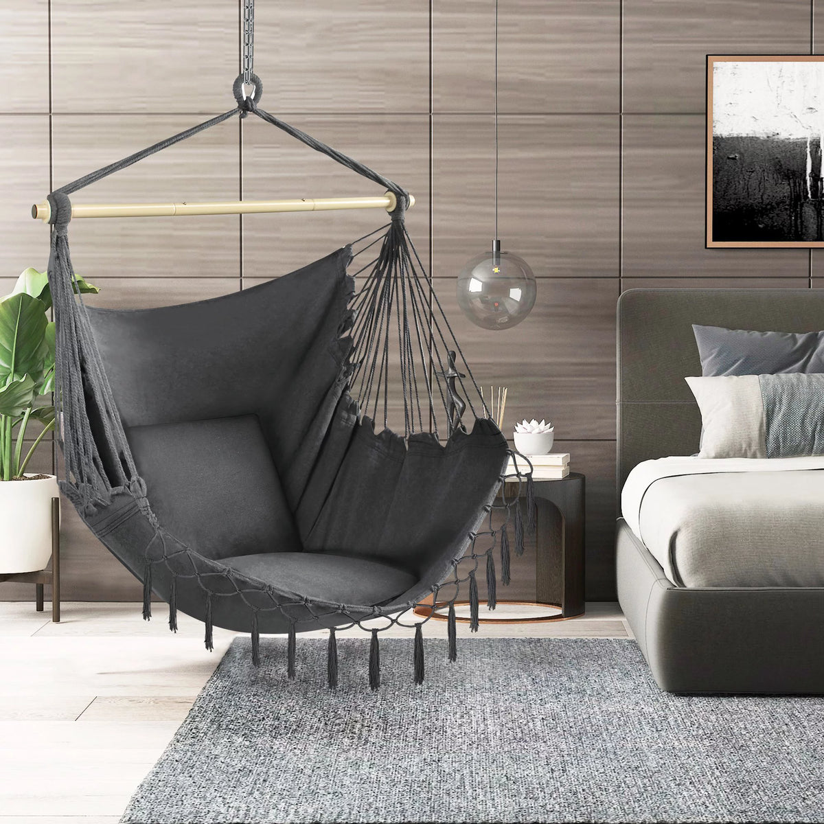 Oversized Hammock Chair with 2 Cushions, Grey J477999