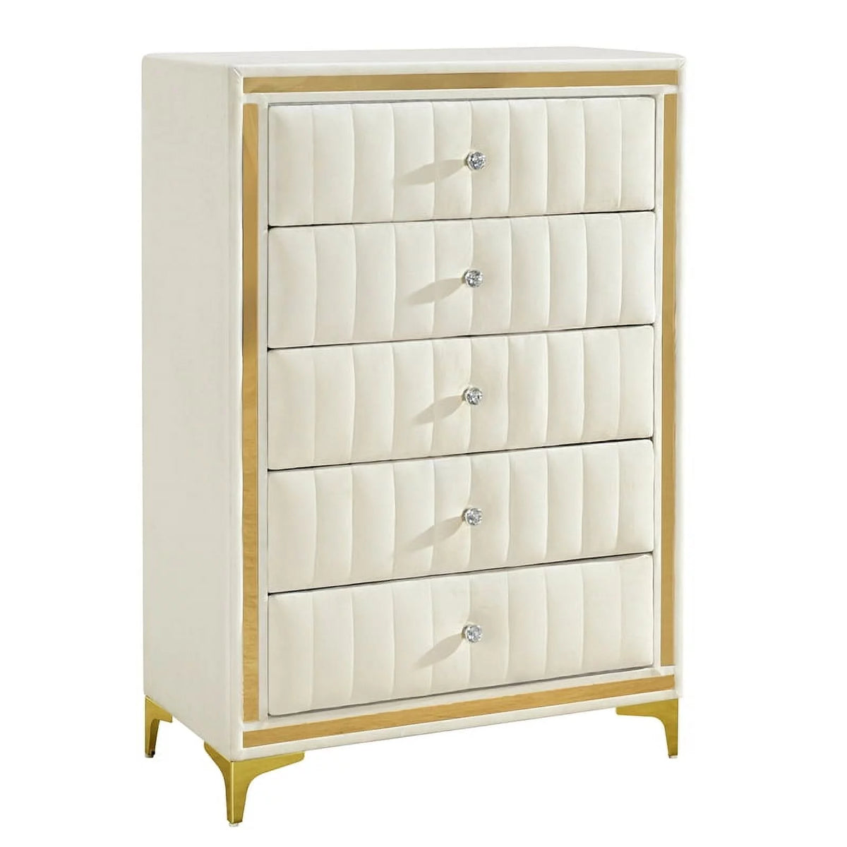Cream Velvet Upholstered 5-Drawer Chest T723861