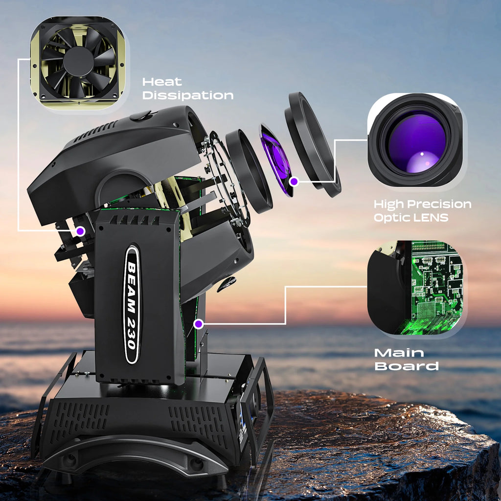 2 Pack 230W Beam Moving Head Light 8 Prisms 17 Gobos RGBW LED DJ Lighting 16CH DMX Control D183