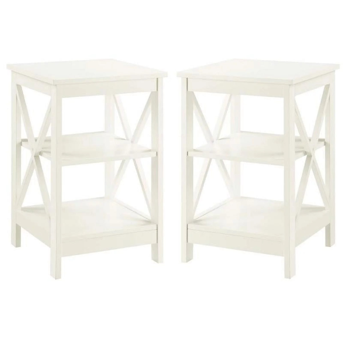 Ivory Wood End Table with Shelves Set of 2 Y4355