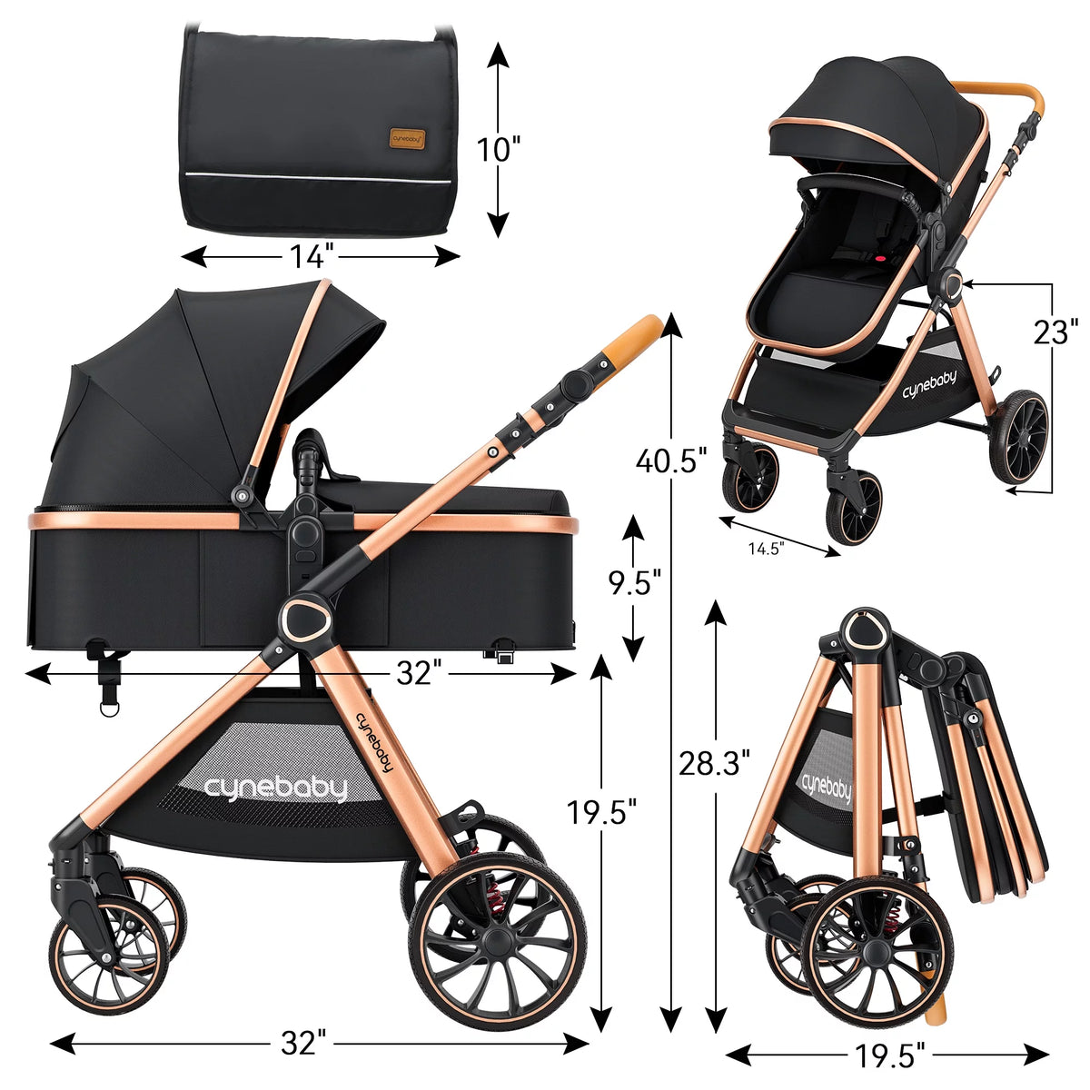 2 in 1 Convertible Baby Stroller Bassinet, Black J8267