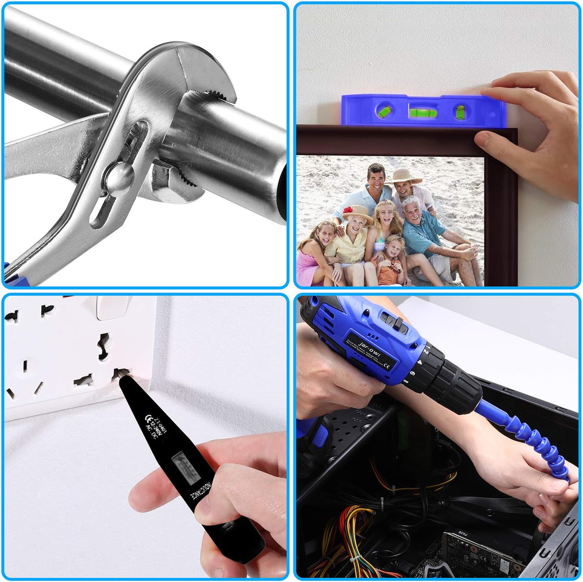 21V Cordless Drill Power Tools Combo Kit with 112Pcs Hand DIY Tool Set, Blue, Pack of 2 A662669
