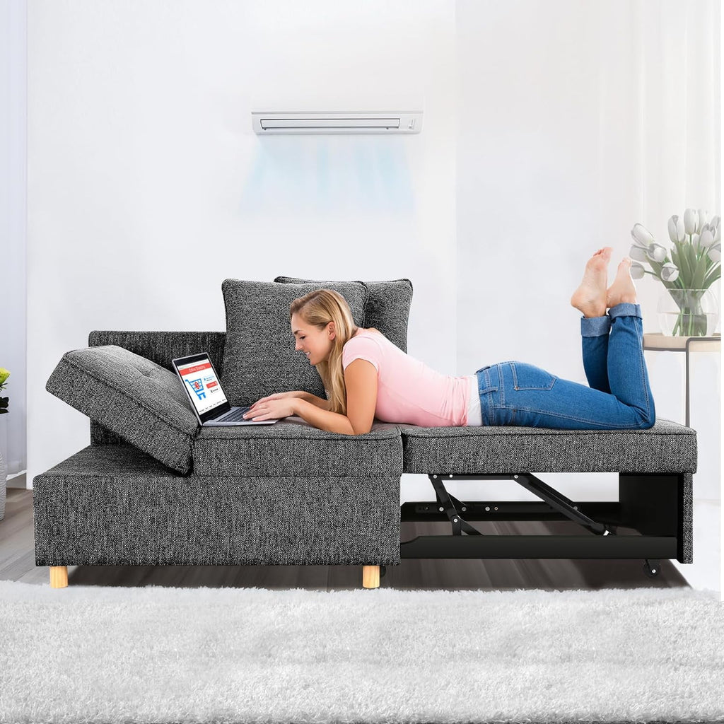 Black Convertible Sofa Bed Chair with 2 Pillows R949855