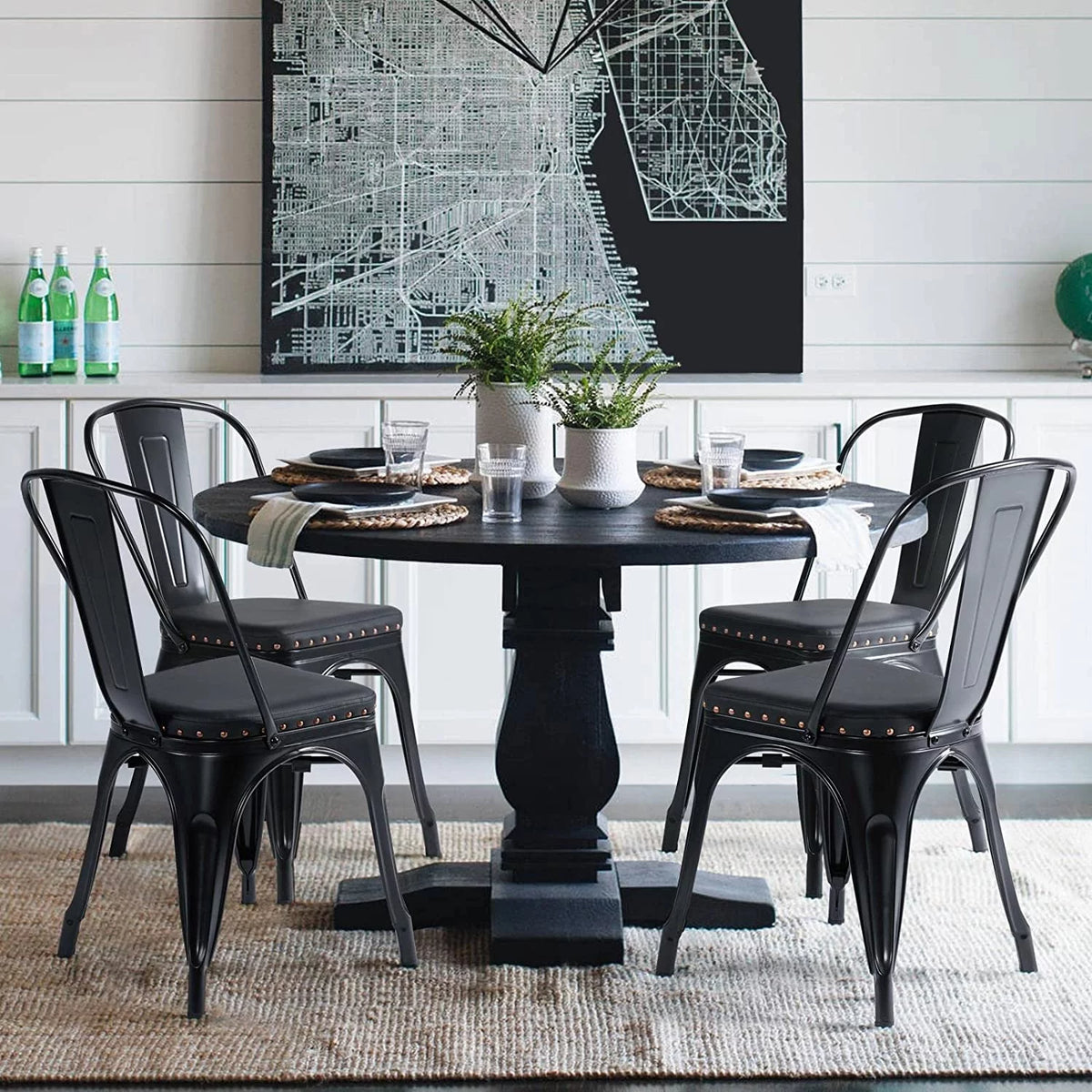 Black Metal Dining Chairs with PU Leather Seat M503231
