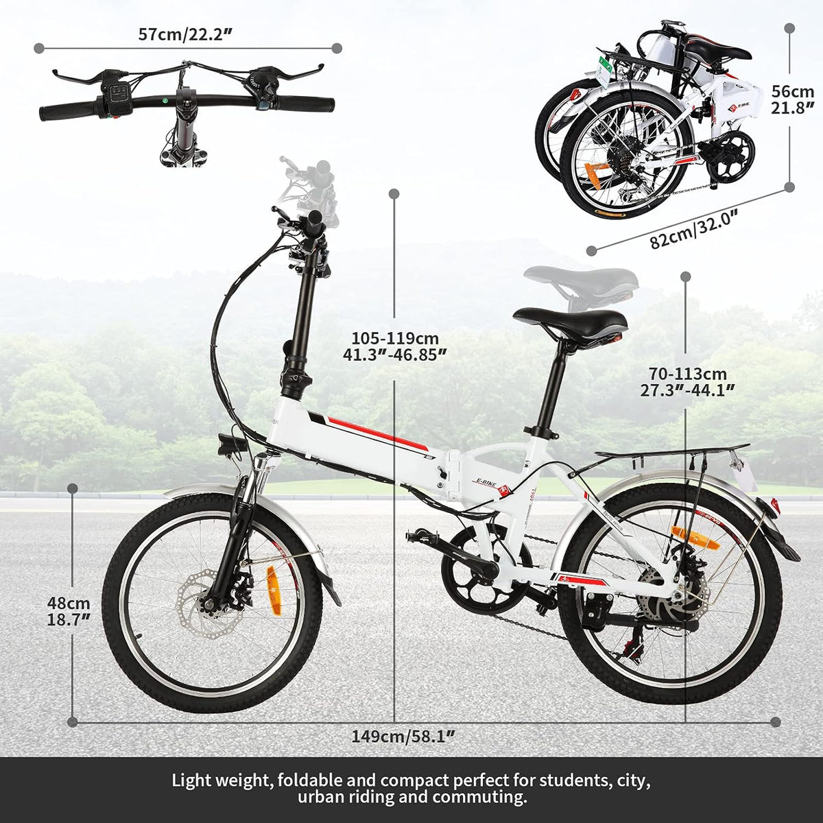 20 inch White 20 Folding Electric Bike with 36V 250W Removable Lithium-Ion Battery X196