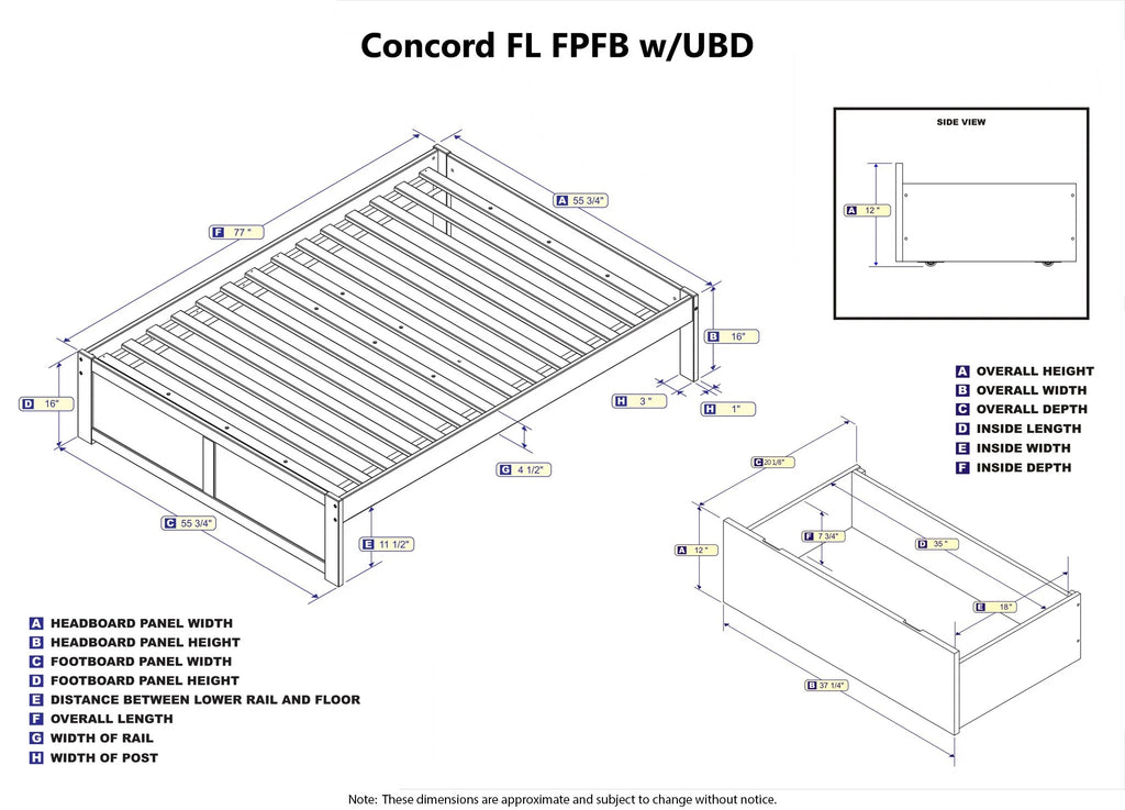 White Solid Wood Platform Bed with Footboard and 2 Storage Drawers K91415