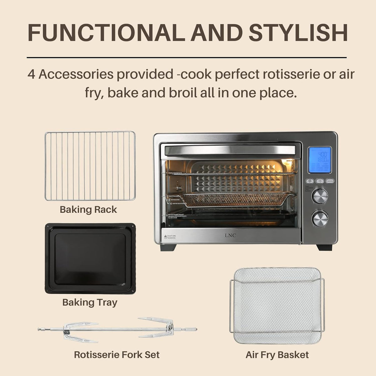 34QT 1750W Air Fryer Toaster Oven with 12 Cooking Functions M3918
