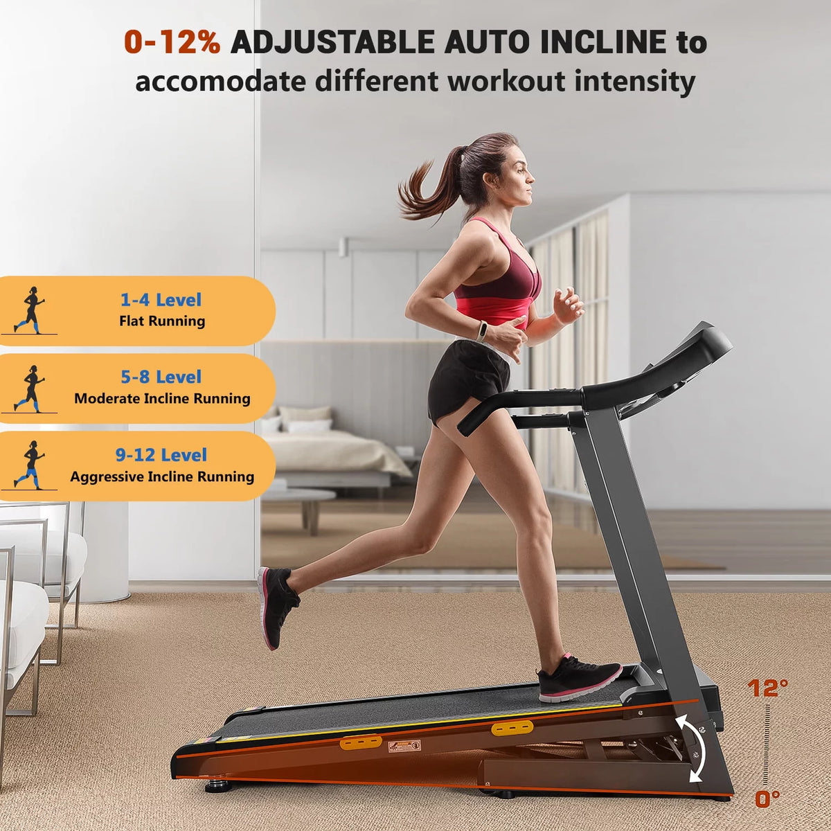 2.5 HP Folding Treadmill 12% Auto Incline 8.5 MPH 220lbs Capacity W23110