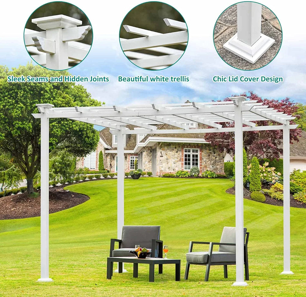 White Iron Square Patio Gazebo Pergola I961014