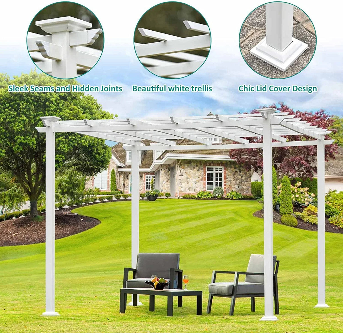 White Iron Square Patio Gazebo Pergola I961014