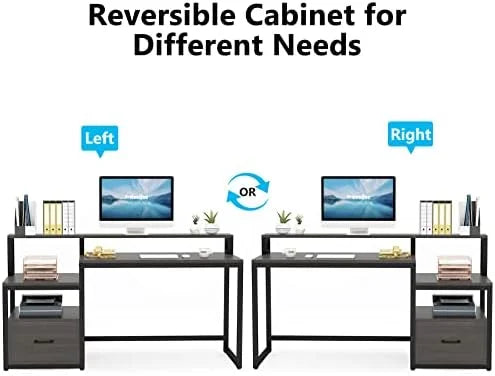 60 inch Grey Computer Desk with File Drawer and Shelves W288