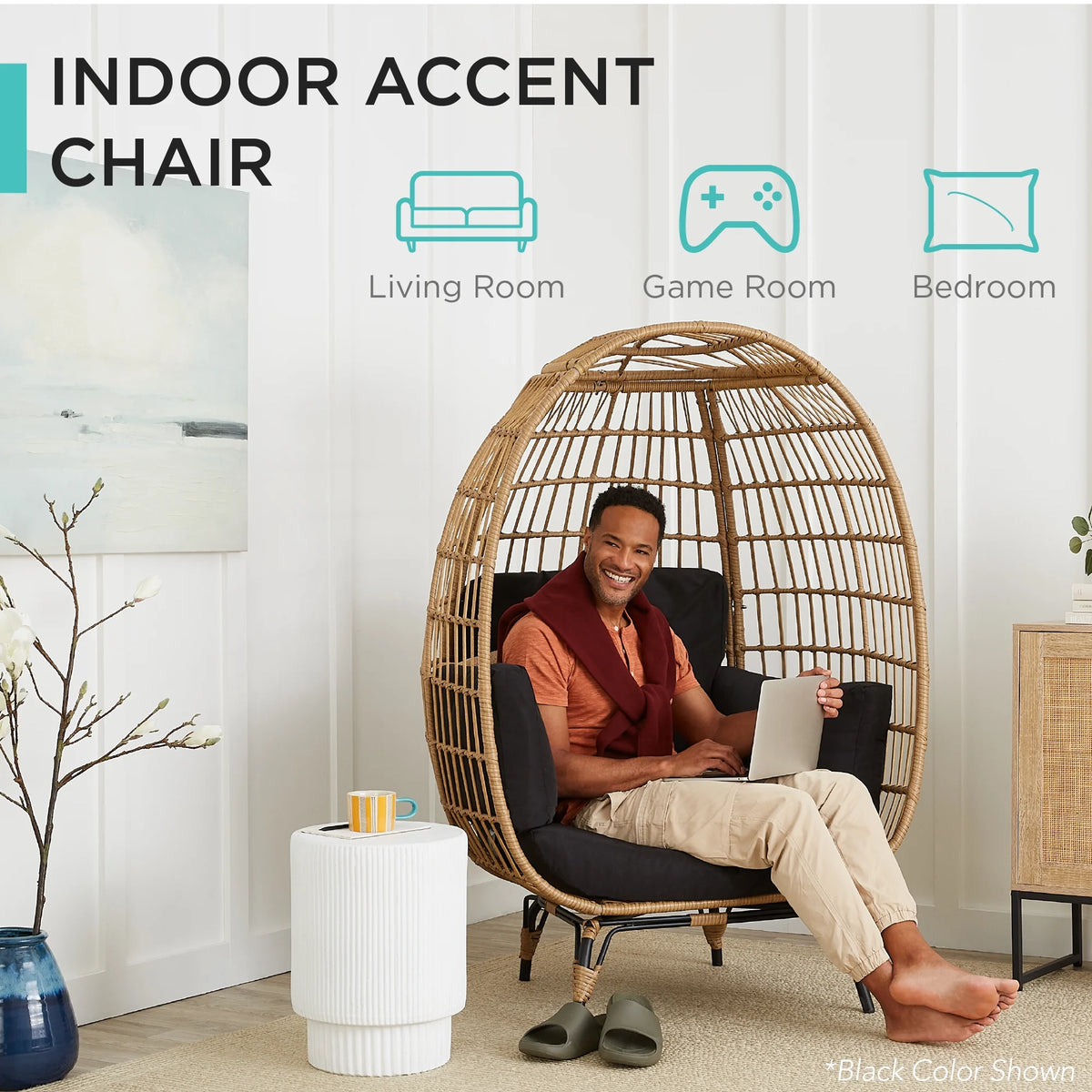 Oversized Wicker Egg Chair with Steel Frame W23260