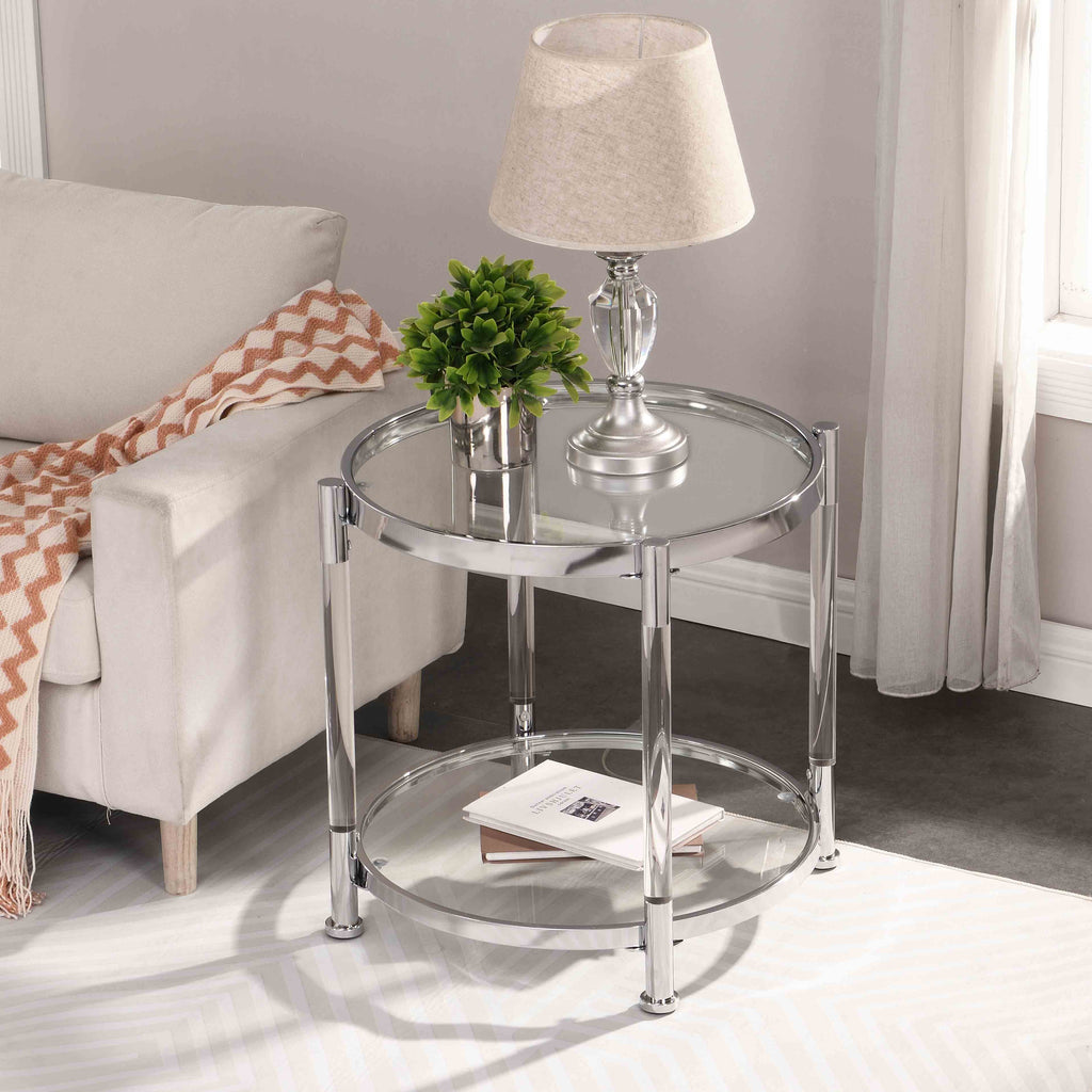 Contemporary Acrylic End Table with Tempered Glass Top B28939