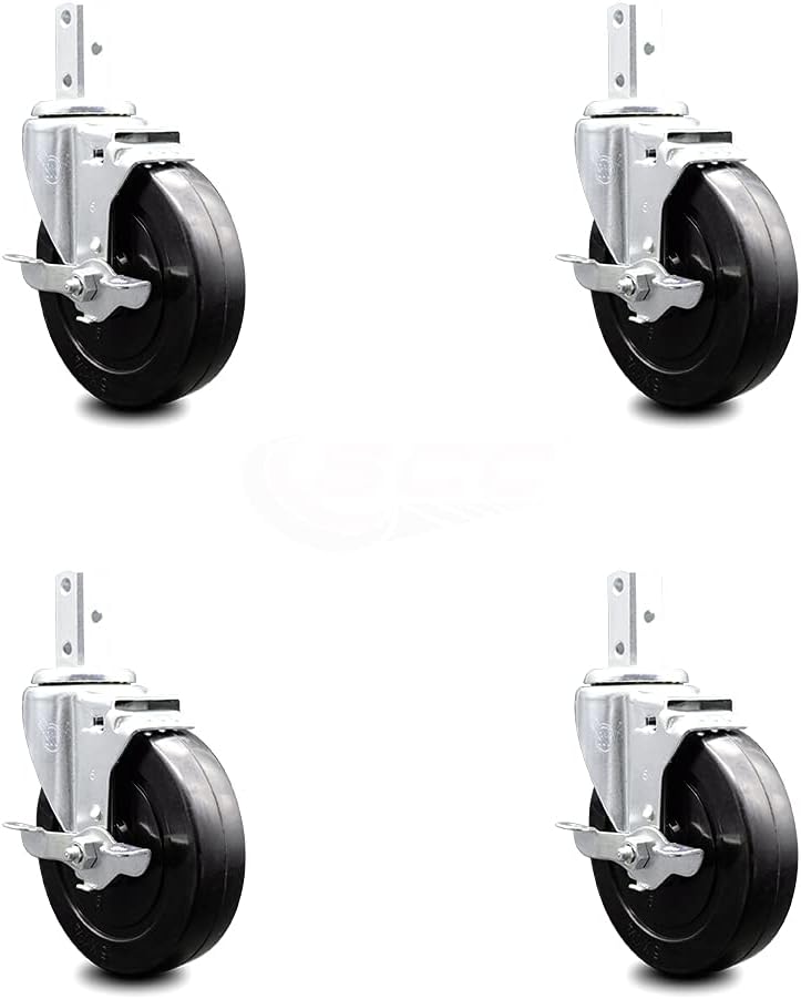 Swivel Square Stem Caster Set of 4 with 3” x 1.25” Black Hard Rubber Wheel, 1100 lbs. Capacity Y55838