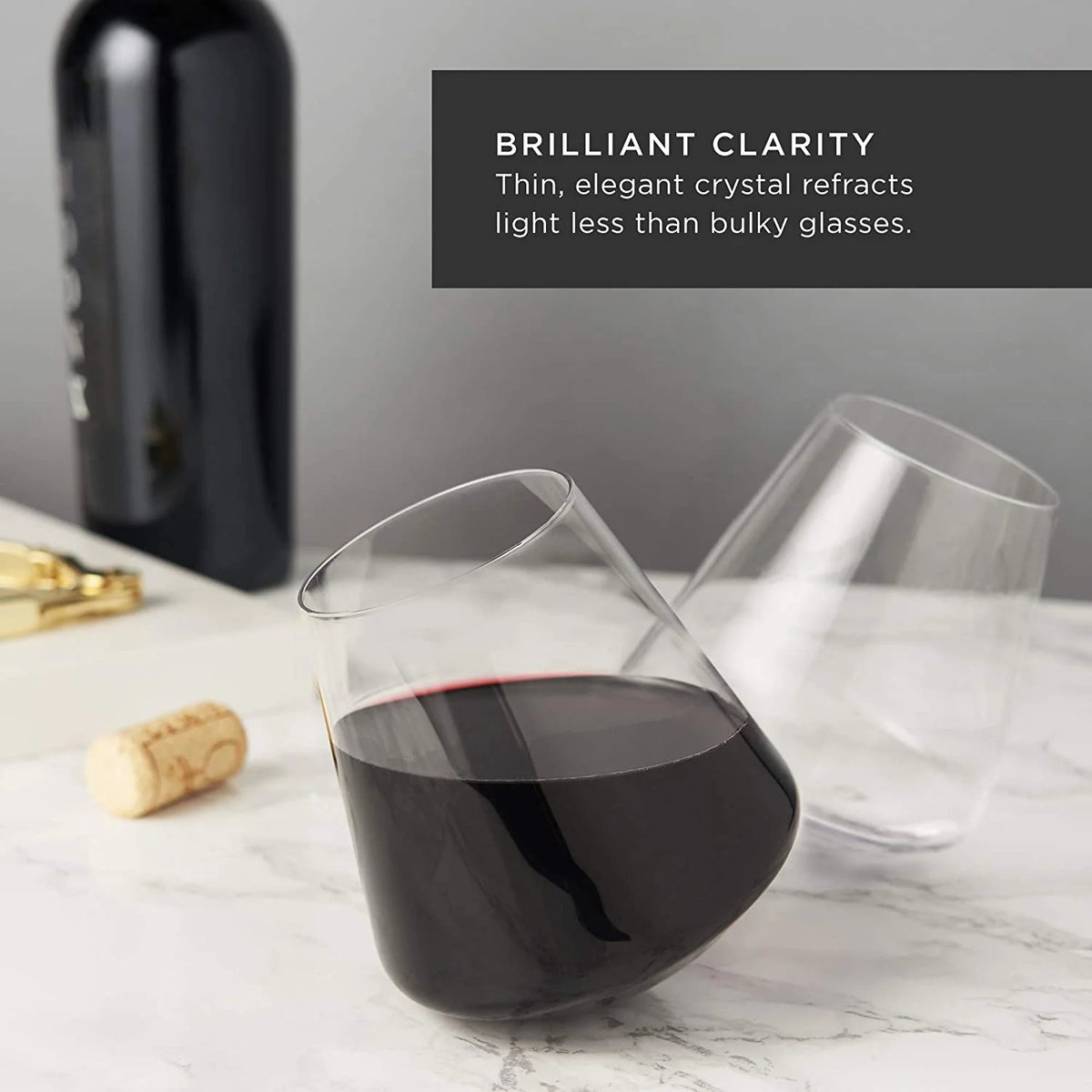 Crystal Clear Stemless Wine Glasses Set of 2 H836