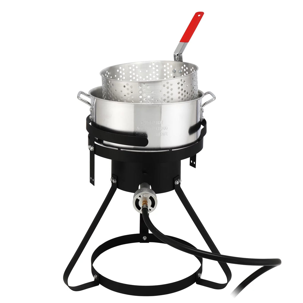Black Round Iron Stove Frame, Silver Aluminum 30qt Turkey Pot 10qt Fish Pot Y4779