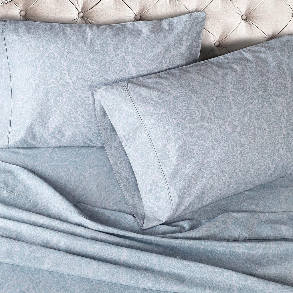 King Blue Cotton Blend Bed Sheet Set with Deep Pocket Fitted Sheet K617603