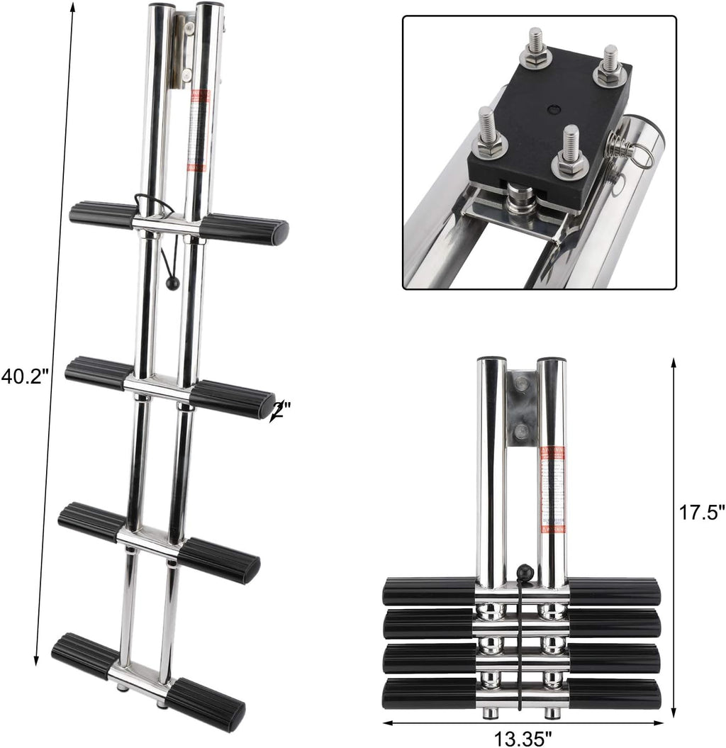 4 Step Dual Vertical Telescopic Boat Dive Ladder with transom mounting Bracket, 316 Stainless Steel Sport Ladder O430