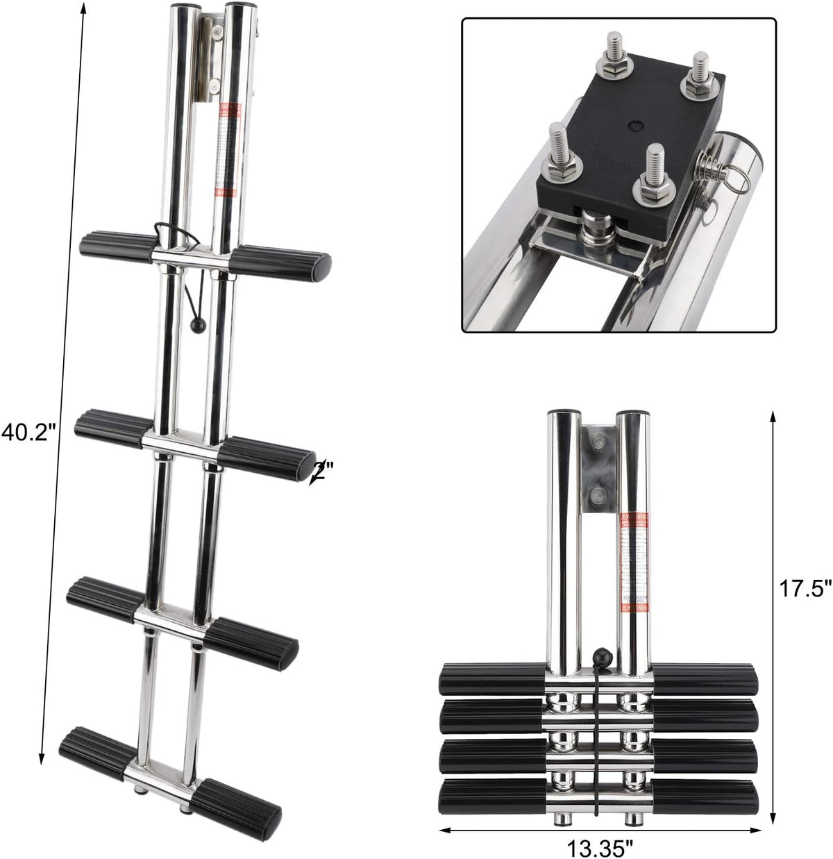 4 Step Dual Vertical Telescopic Boat Dive Ladder with transom mounting Bracket, 316 Stainless Steel Sport Ladder O430