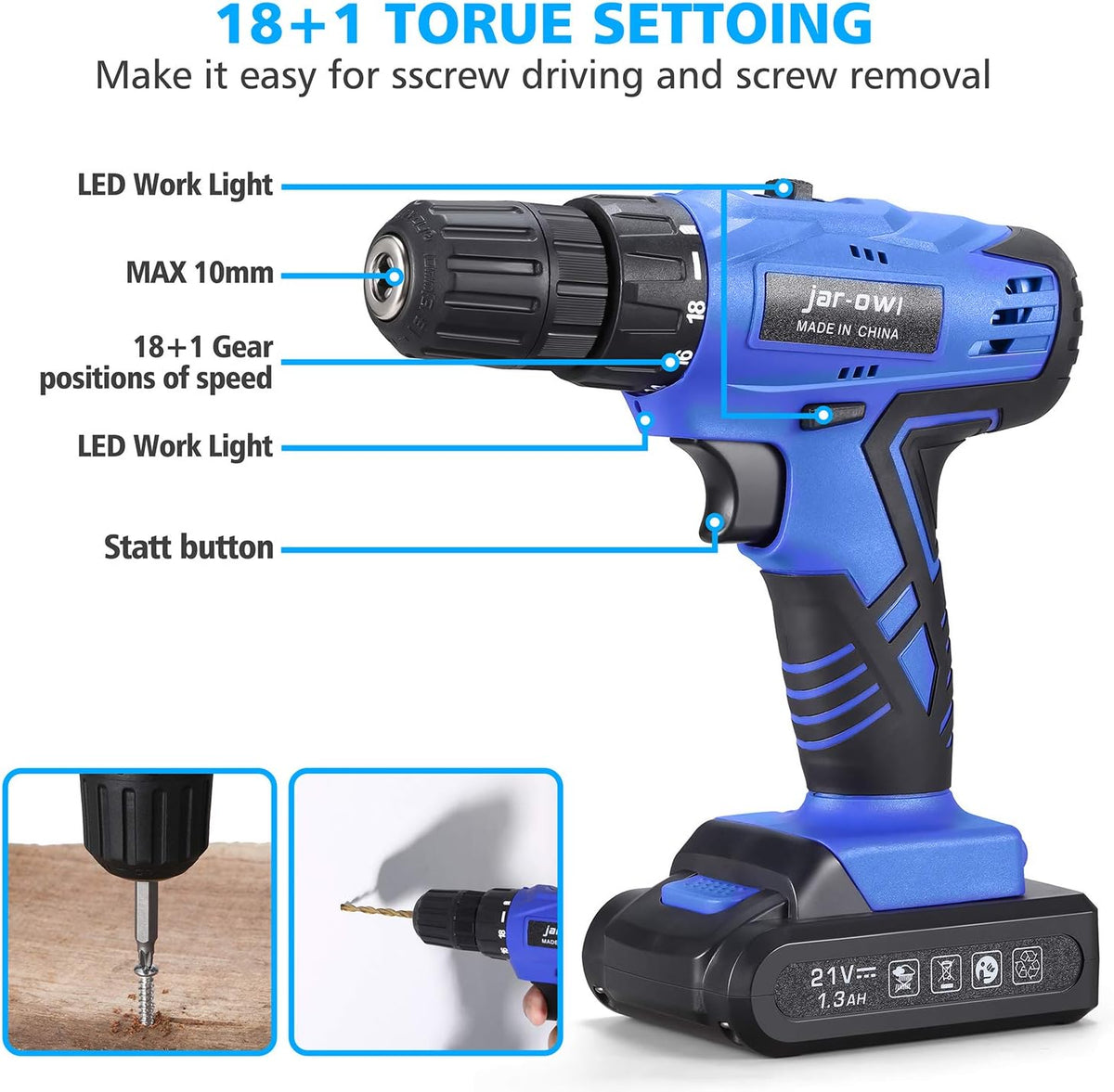 21V Cordless Drill Power Tools Combo Kit with 112Pcs Hand DIY Tool Set, Blue, Pack of 2 A662669
