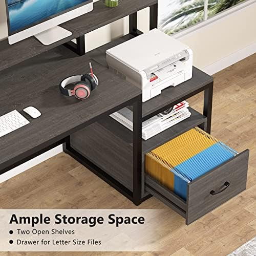 60 inch Grey Computer Desk with File Drawer and Shelves W288