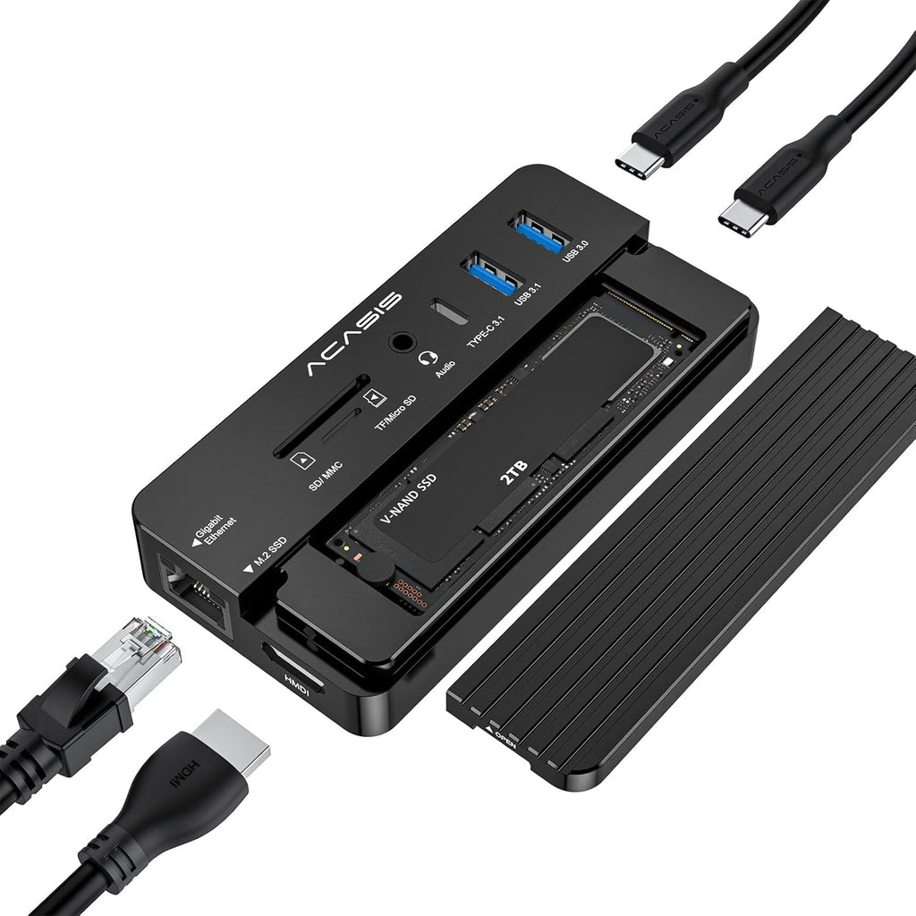 10-in-1 USB-C Docking Station with M.2 NVME and SATA SSD Enclosure HDMI 100W PD Black I542