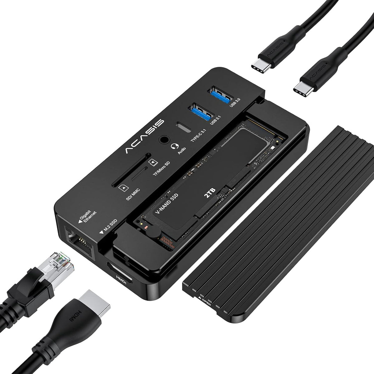 10-in-1 USB-C Docking Station with M.2 NVME and SATA SSD Enclosure HDMI 100W PD Black I542