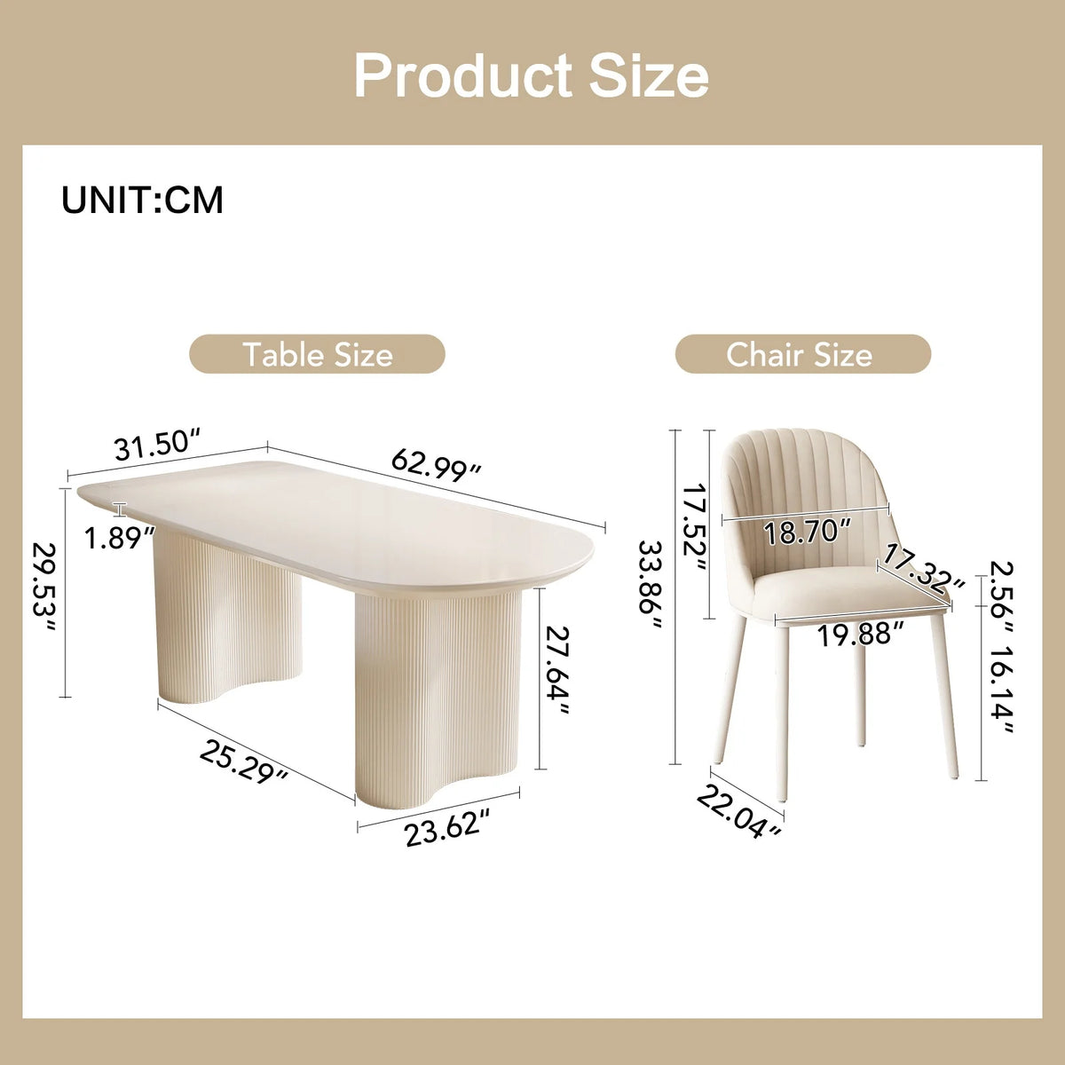 63'' Oval Dining Table Set of 7 with 6 Chairs J80944