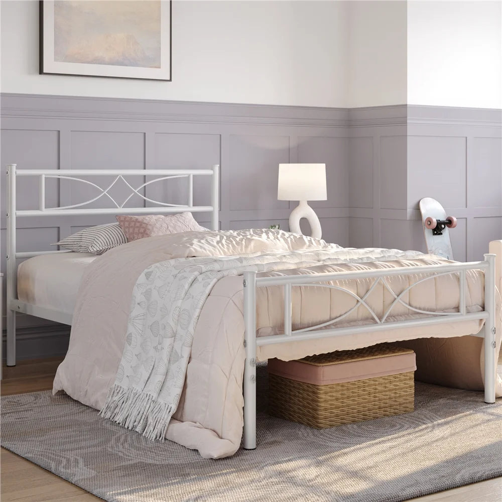 Queen Black Metal Bed with Headboard and Footboard A382
