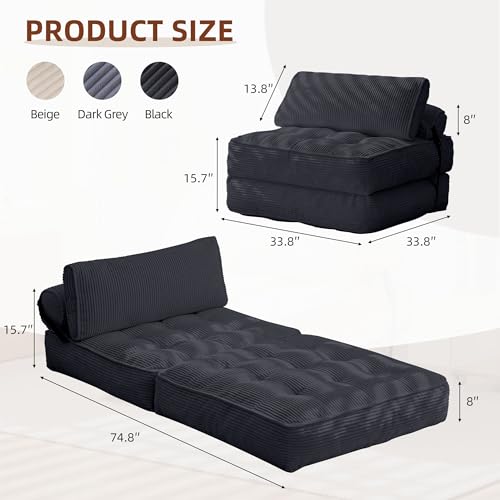 Folding Sofa Bed Convertible Sleeping Chair with Pillow Black U863979