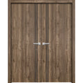 Solid French Double Doors 48 x 80 inches Walnut with Frosted Glass Wood Solid Panel Frame Trims Closet Bedroom Sturdy Doors F26957