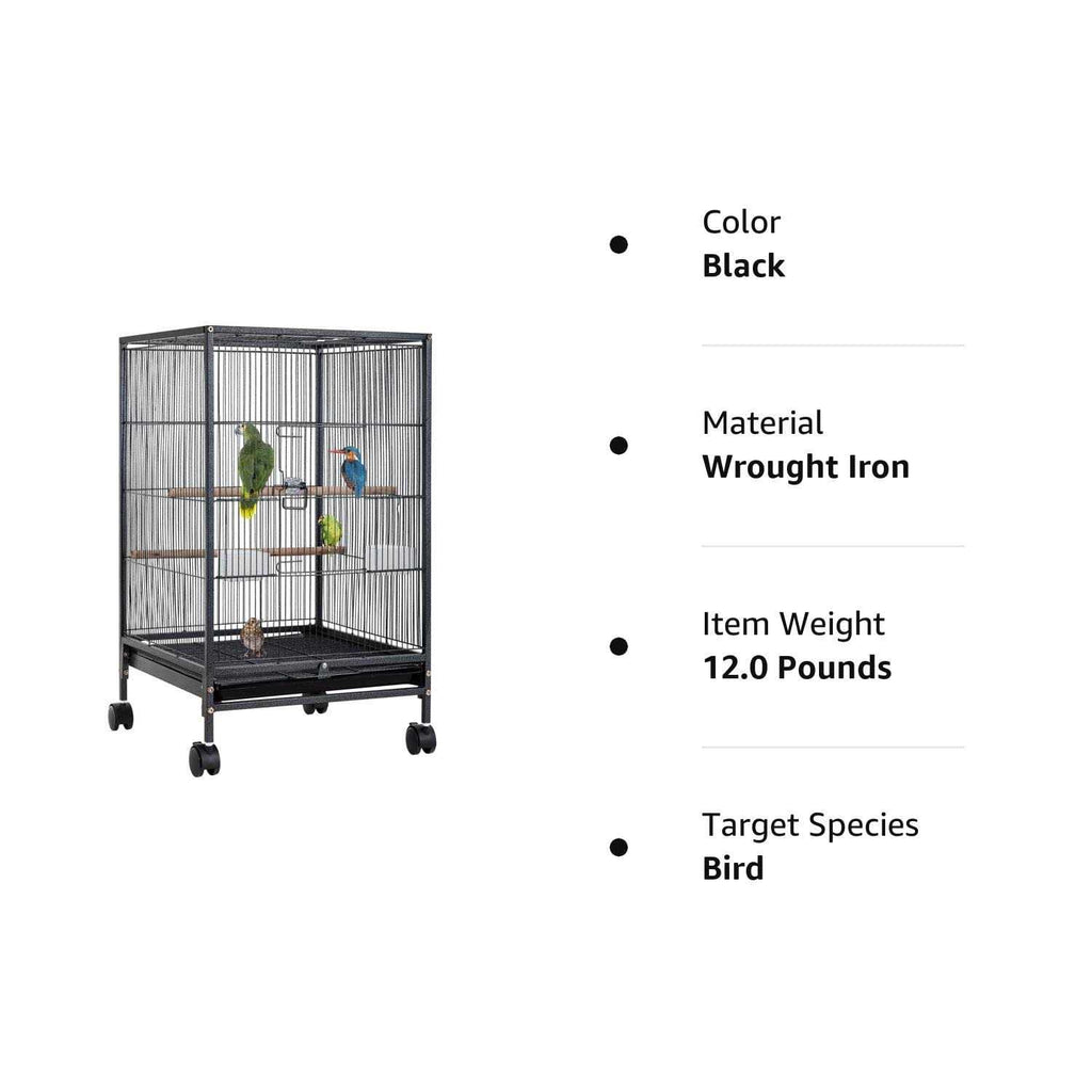 35-inch Wrought Iron Bird Cage with Rolling Stand V40789