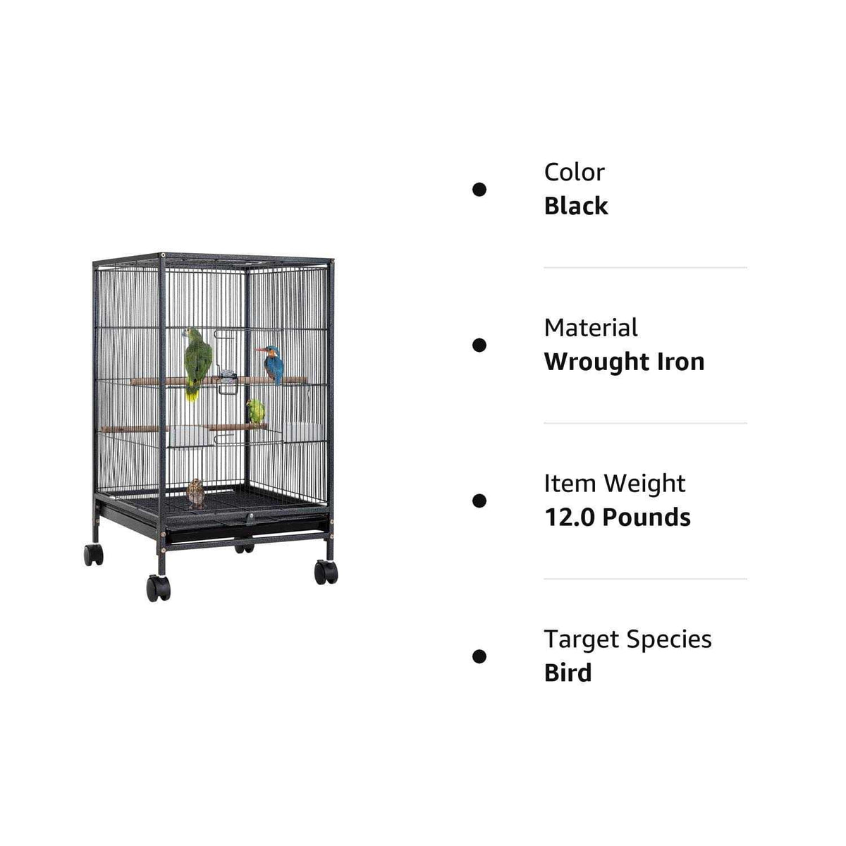 35-inch Wrought Iron Bird Cage with Rolling Stand V40789