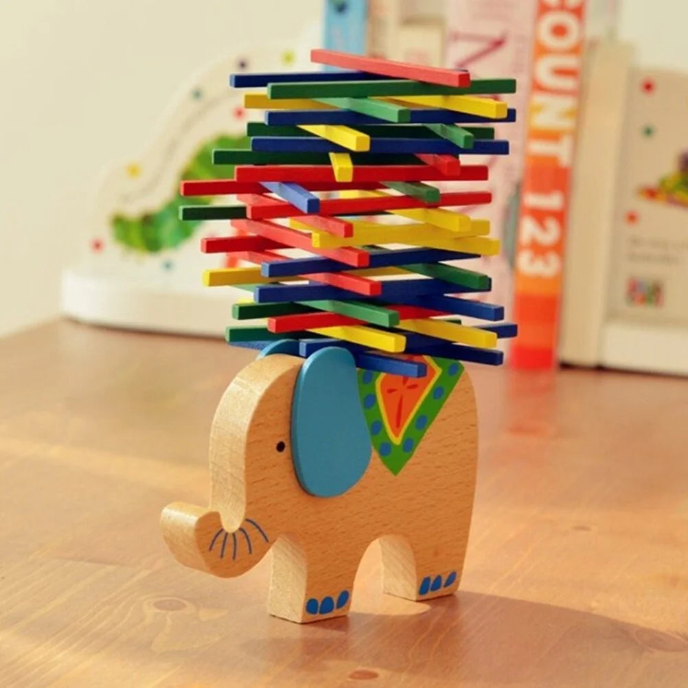Wooden Stackable Building Blocks Set Balancing Games Playset Toys Educational Toys for Kids Children(Elephant) E21450