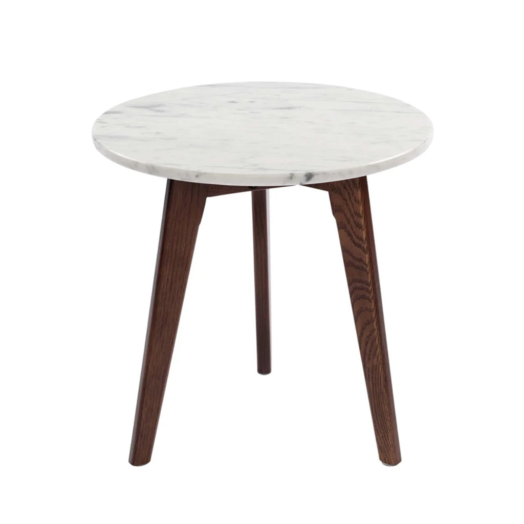 White and Brown Round Marble Side Table L407534