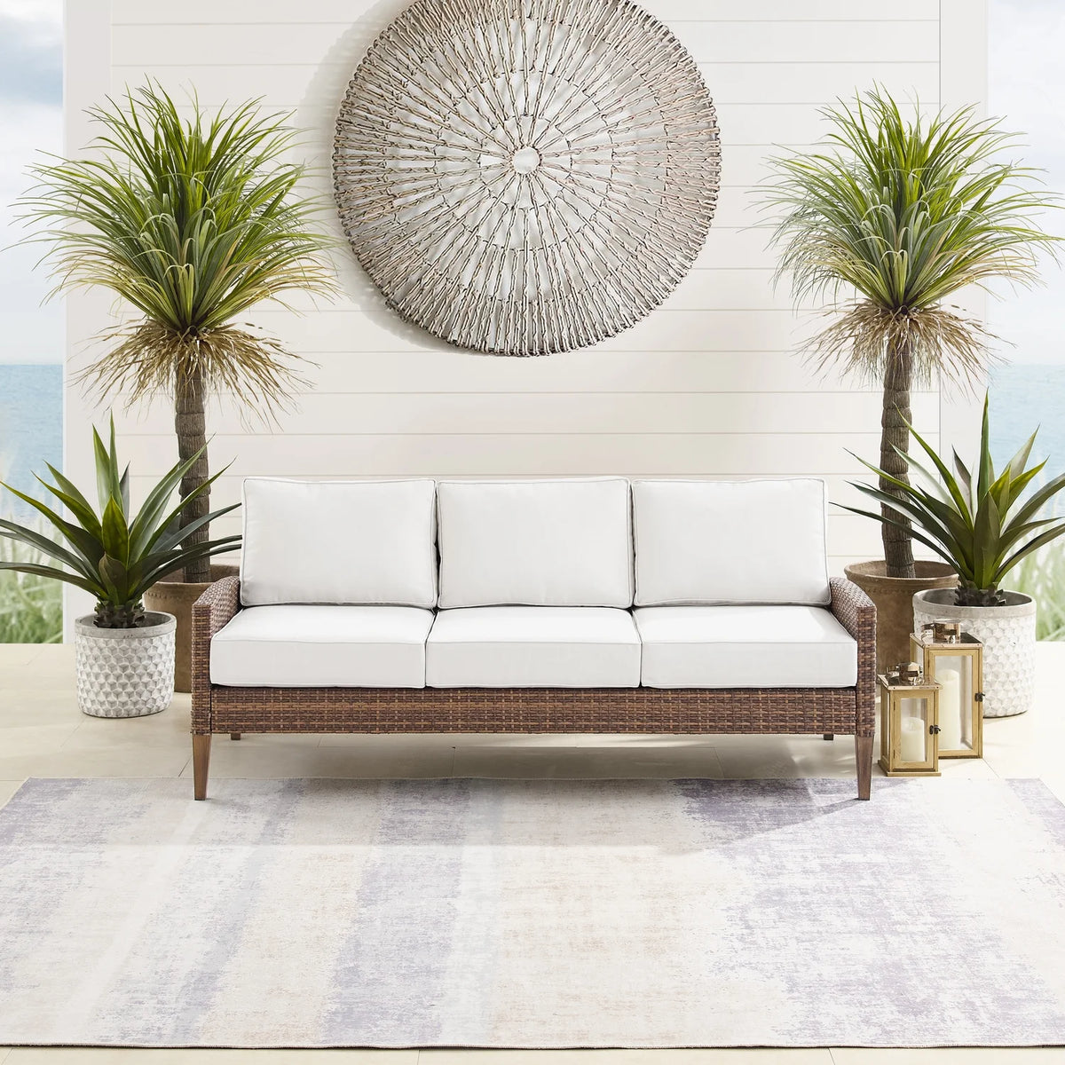 Brown/White Wicker Rattan Outdoor Sofa P231