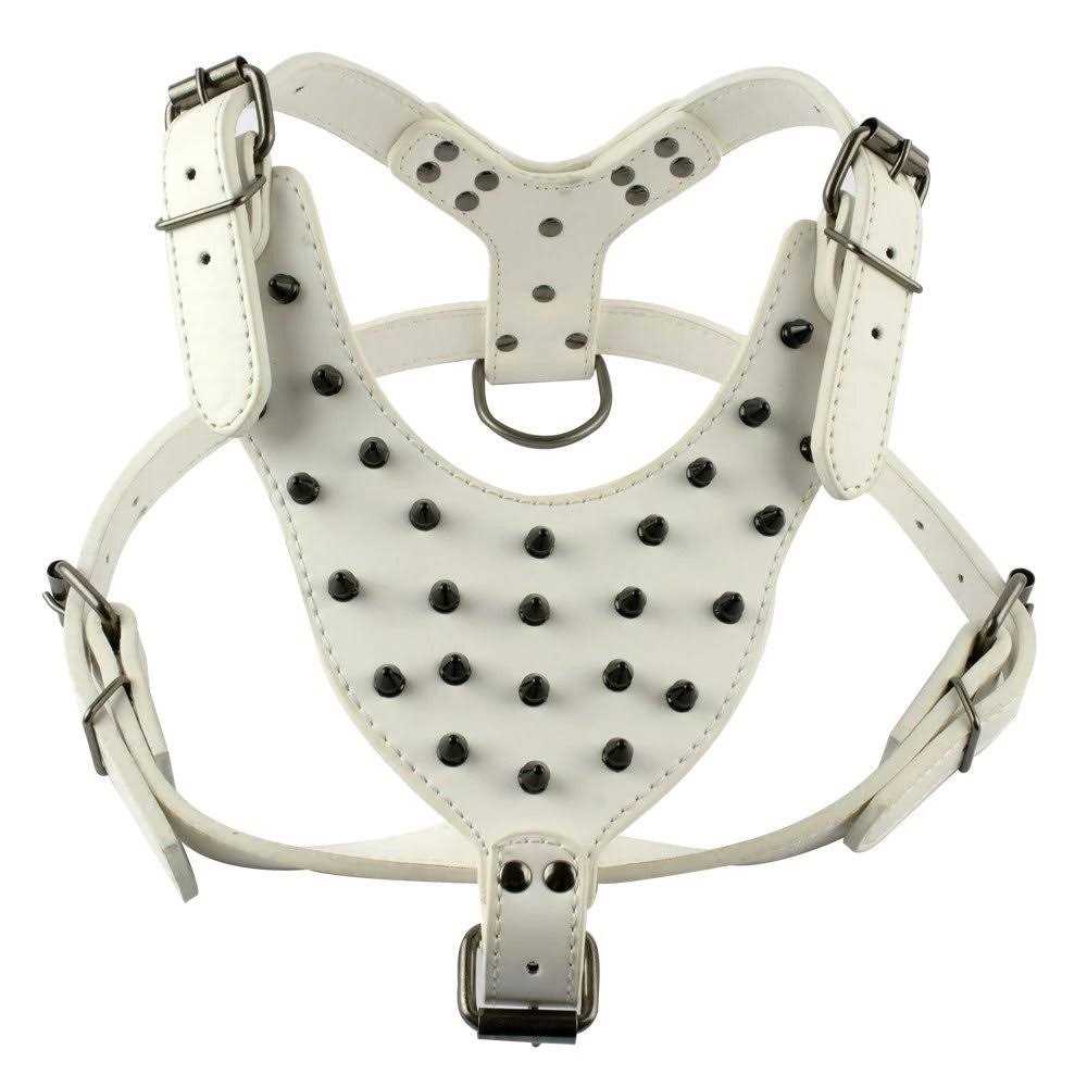 Black Leather Spiked Dog Collar Leash Harness 3 Pcs Set L19221