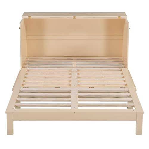 Queen Size White Wood Murphy Bed Cabinet with Storage Drawer W486227
