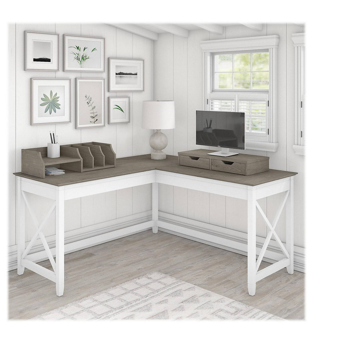 Gray L Shaped Desk with Desktop Organizers D16595