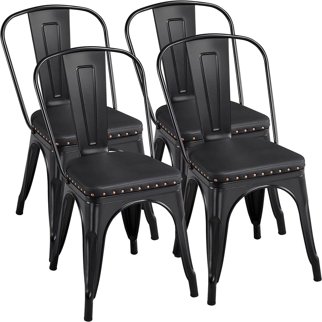 Black Metal Dining Chairs with PU Leather Seat M503231